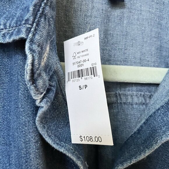 NWT Gap Oversize Belted Shirt Dress Womens S Medium Wash Mini Denim - Picture 3 of 10